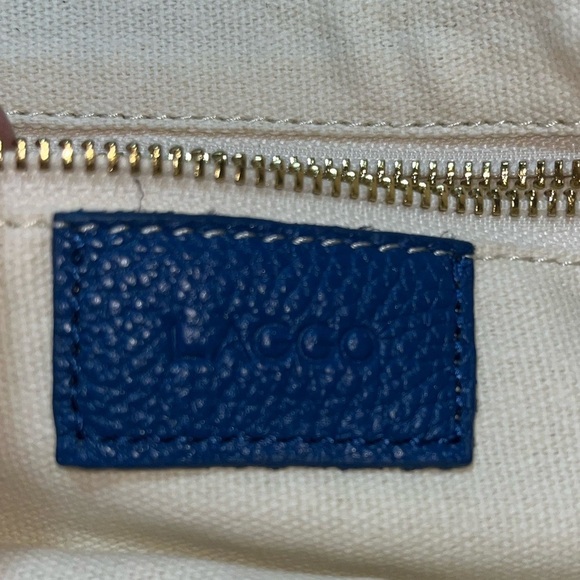 LAGGO Stitched Polka Blue Pebble Leather Envelope Clutch NWOT - Picture 4 of 6